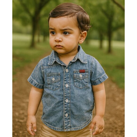 7 FOR ALL MANKIND Baby Boy 24M Top acid wash Short-Sleeve Button Up Shirt - Picture 1 of 6